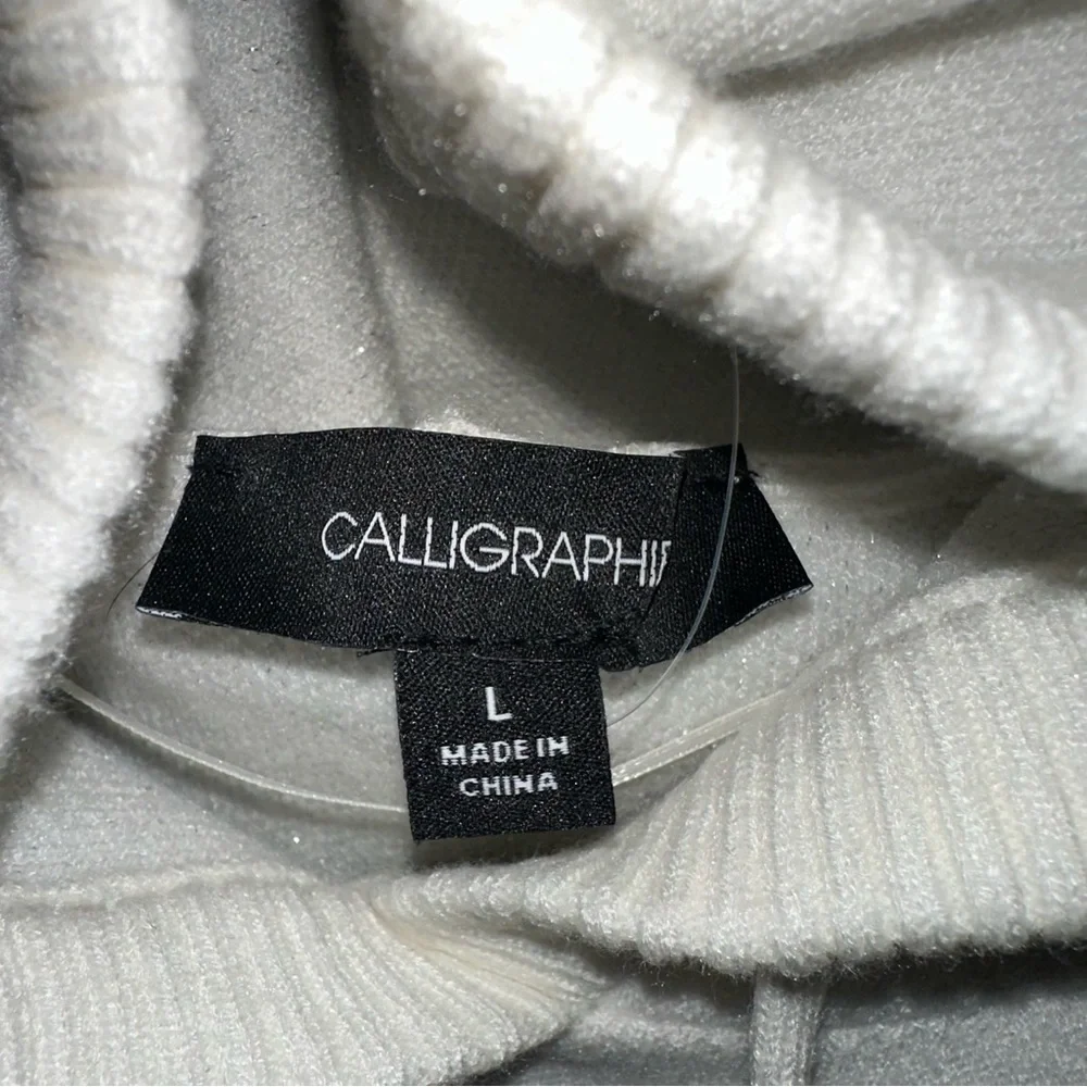 NWT CALLIGRAPHIE BY ANTHROPOLOGIE White Hooded Silver Star Sweater Sz L - Picture 5 of 11